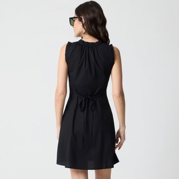 NWT J Crew Ruffle tie-neck Sleeveless Black mini dress A-line button front size - Picture 2 of 13